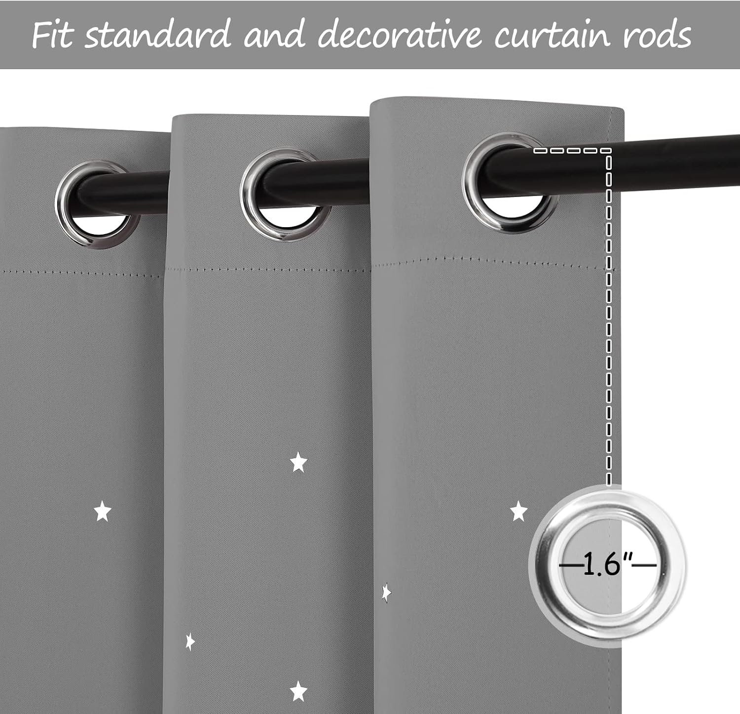 image:imageNICETOWN Sage Green Nursery Curtain with Cut Out Stars W52 x L63 2 PanelsSliver Grey