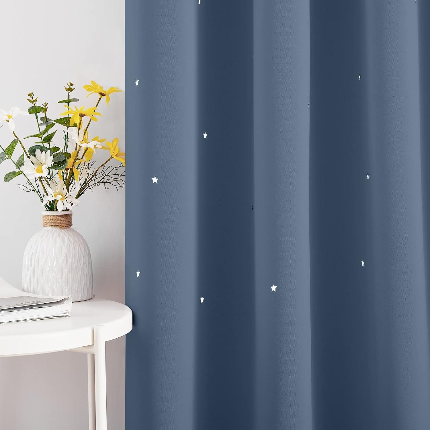 image:imageNICETOWN Sage Green Nursery Curtain with Cut Out Stars W52 x L63 2 PanelsStone Blue