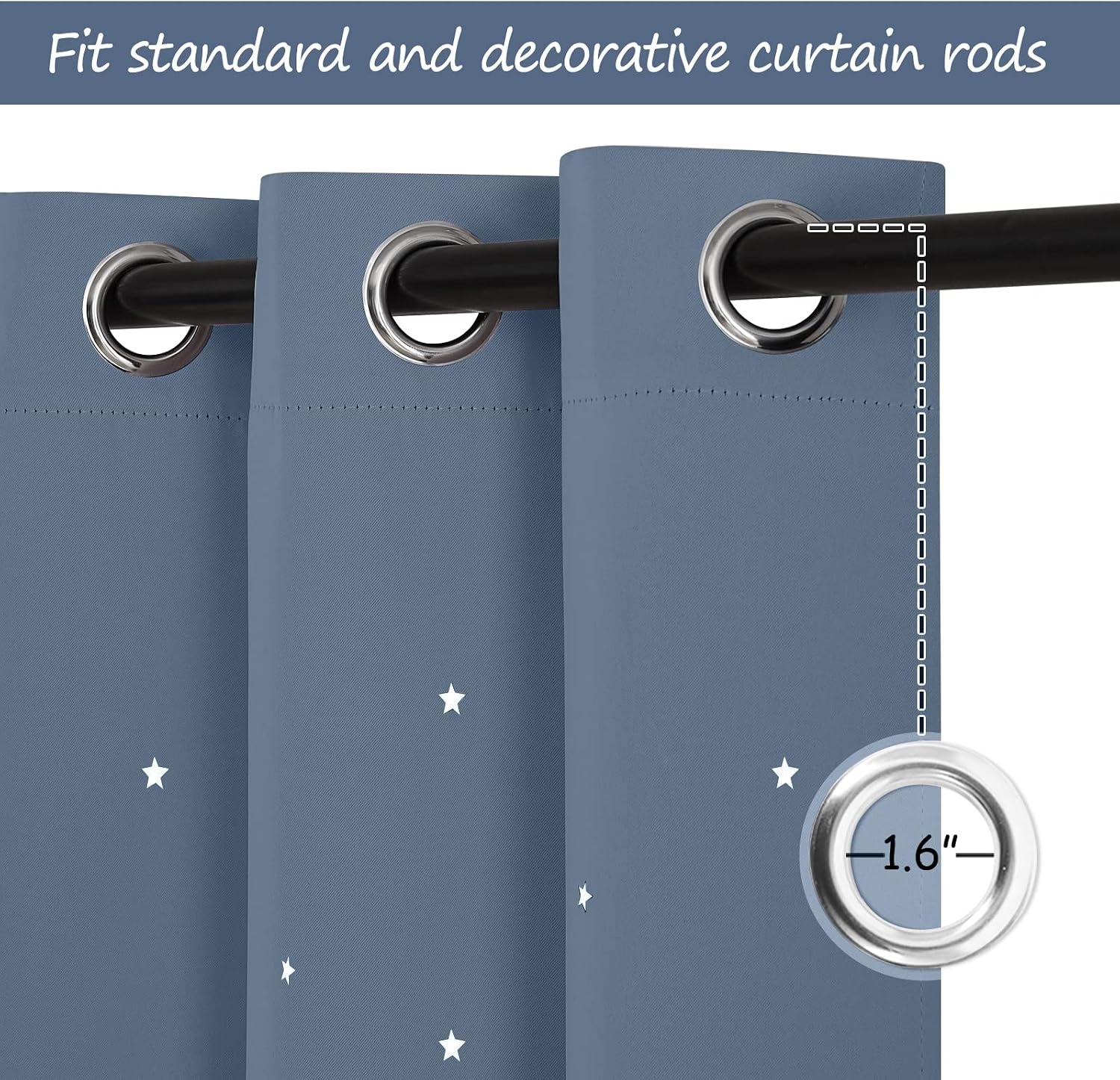 image:imageNICETOWN Sage Green Nursery Curtain with Cut Out Stars W52 x L63 2 PanelsStone Blue