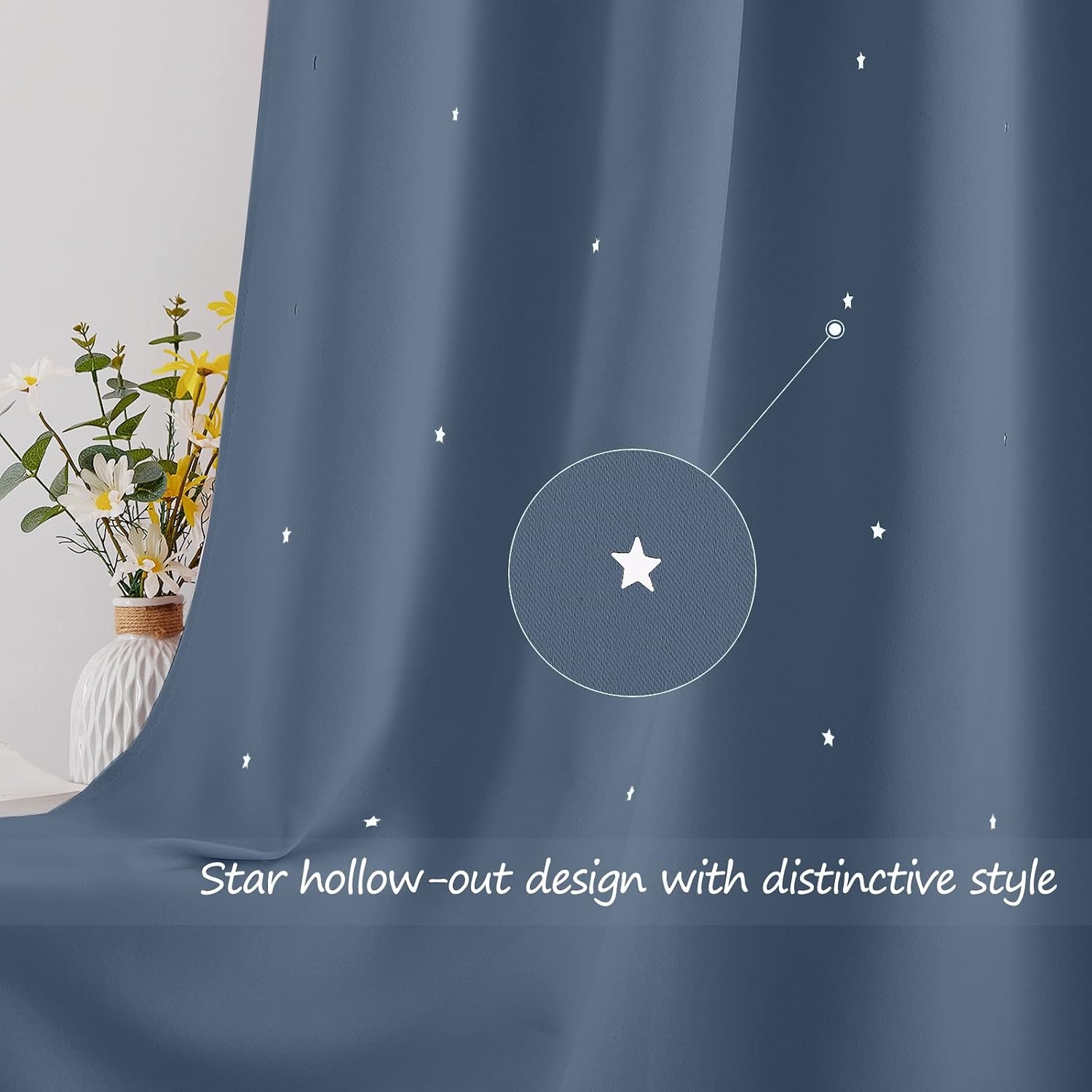 image:imageNICETOWN Sage Green Nursery Curtain with Cut Out Stars W52 x L63 2 PanelsStone Blue