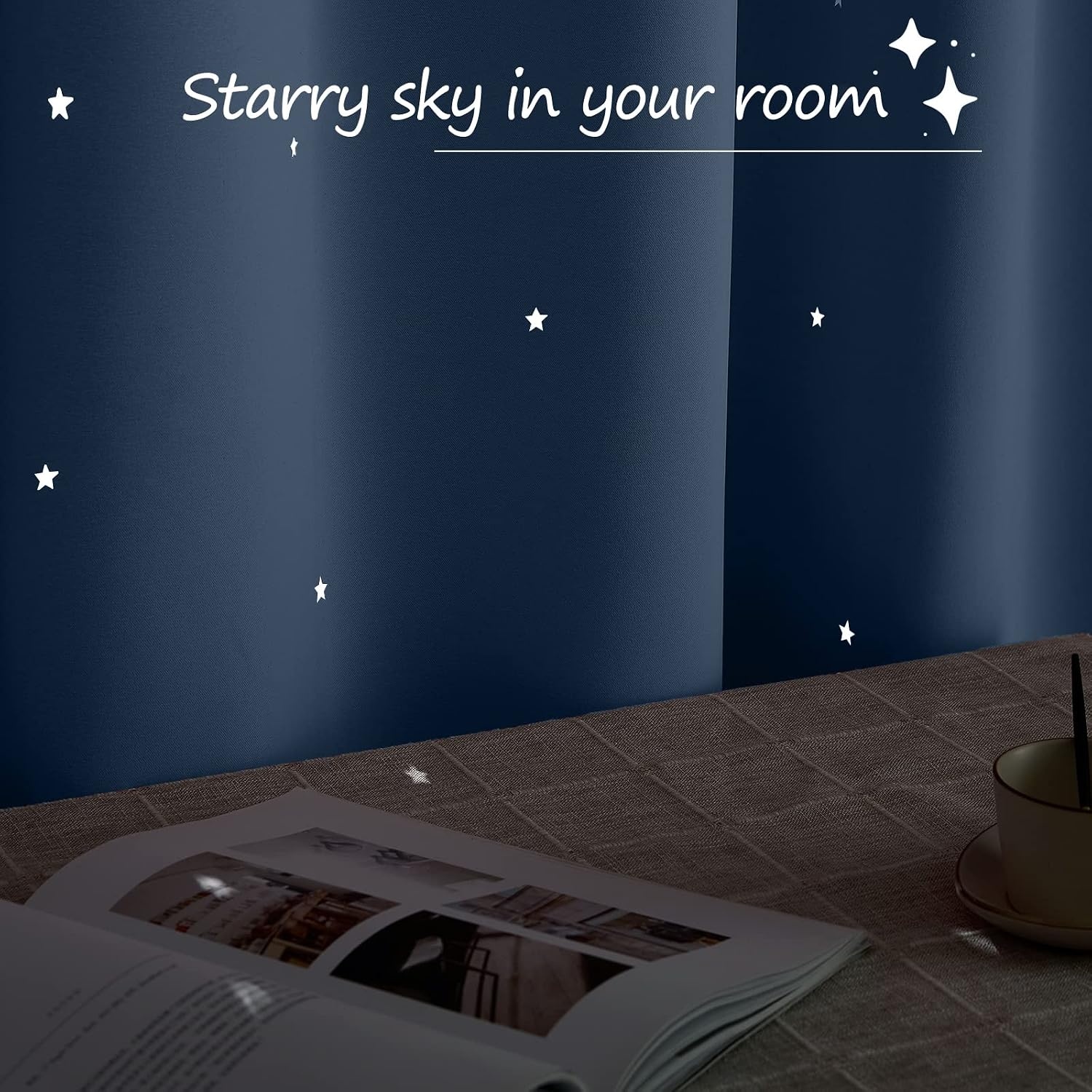 image:imageNICETOWN Sage Green Nursery Curtain with Cut Out Stars W52 x L63 2 PanelsStone Blue