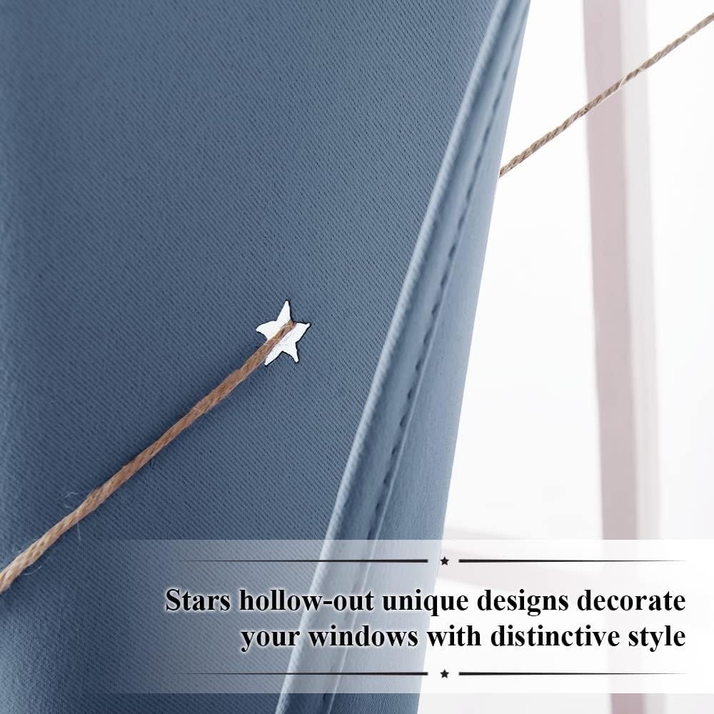 image:imageNICETOWN Sage Green Nursery Curtain with Cut Out Stars W52 x L63 2 PanelsStone Blue