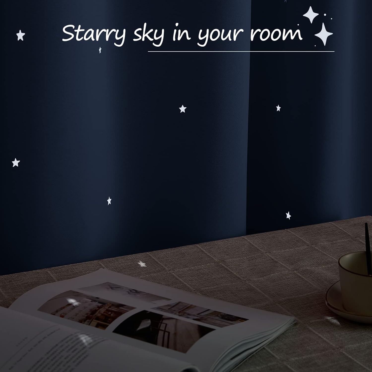 image:imageNICETOWN Sage Green Nursery Curtain with Cut Out Stars W52 x L63 2 PanelsStone Blue