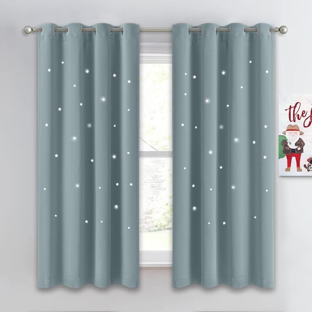 image:imageNICETOWN Sage Green Nursery Curtain with Cut Out Stars W52 x L63 2 PanelsStormy Sea
