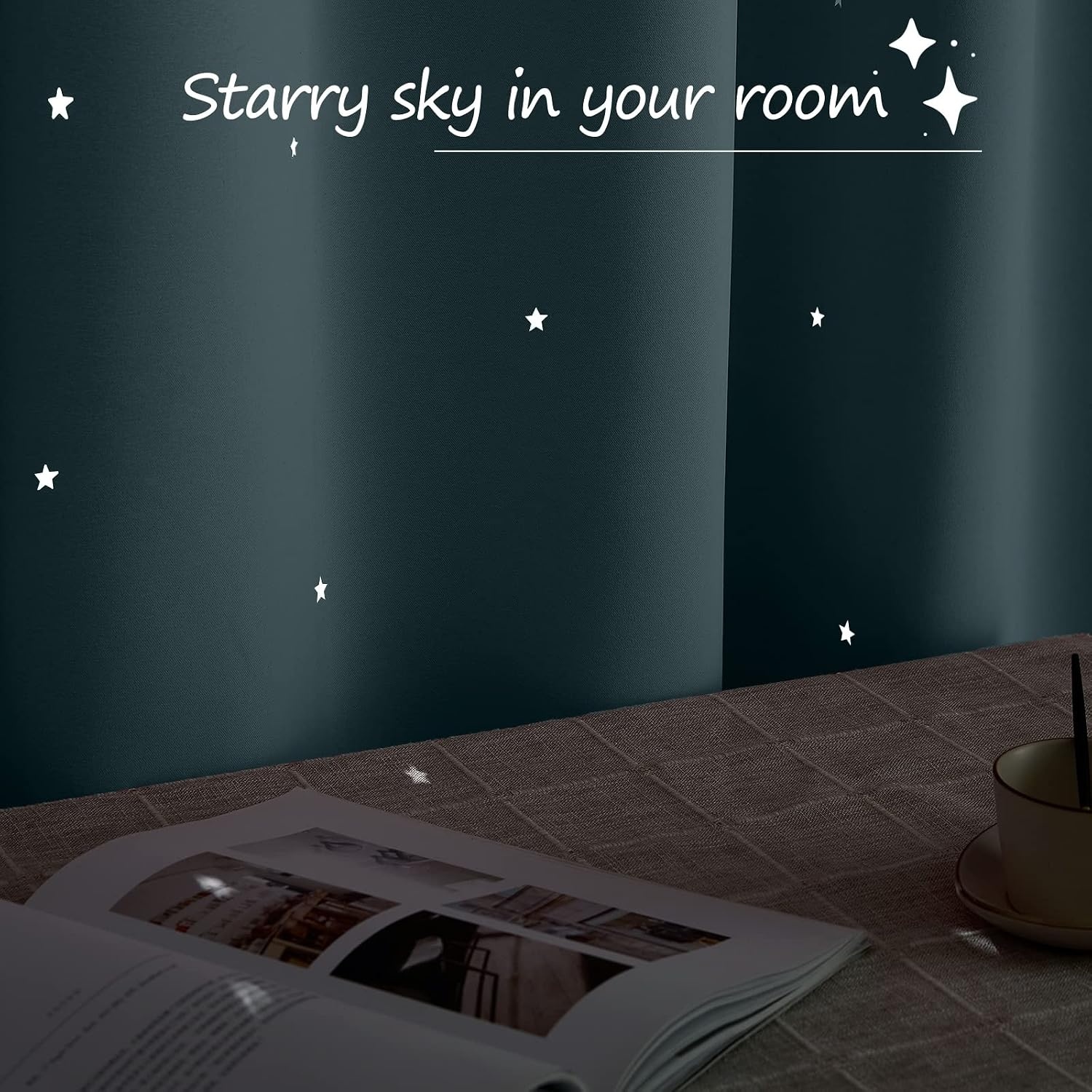 image:imageNICETOWN Sage Green Nursery Curtain with Cut Out Stars W52 x L63 2 PanelsStormy Sea