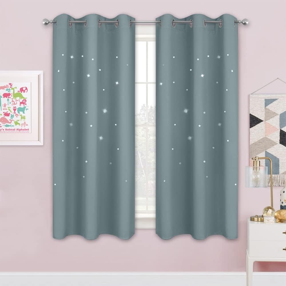 image:imageNICETOWN Sage Green Nursery Curtain with Cut Out Stars W52 x L63 2 PanelsStormy Sea