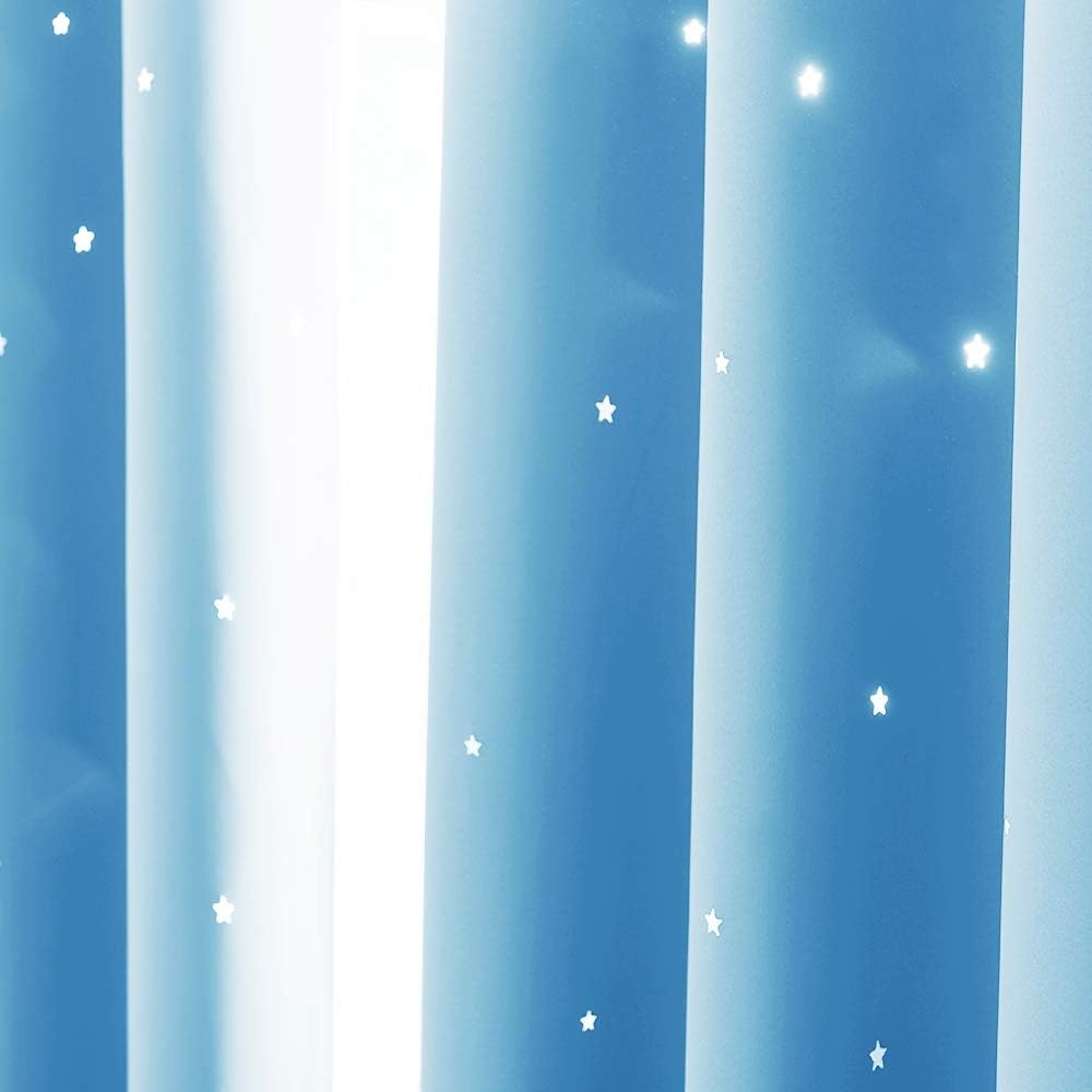 image:imageNICETOWN Sage Green Nursery Curtain with Cut Out Stars W52 x L63 2 PanelsTeal Blue