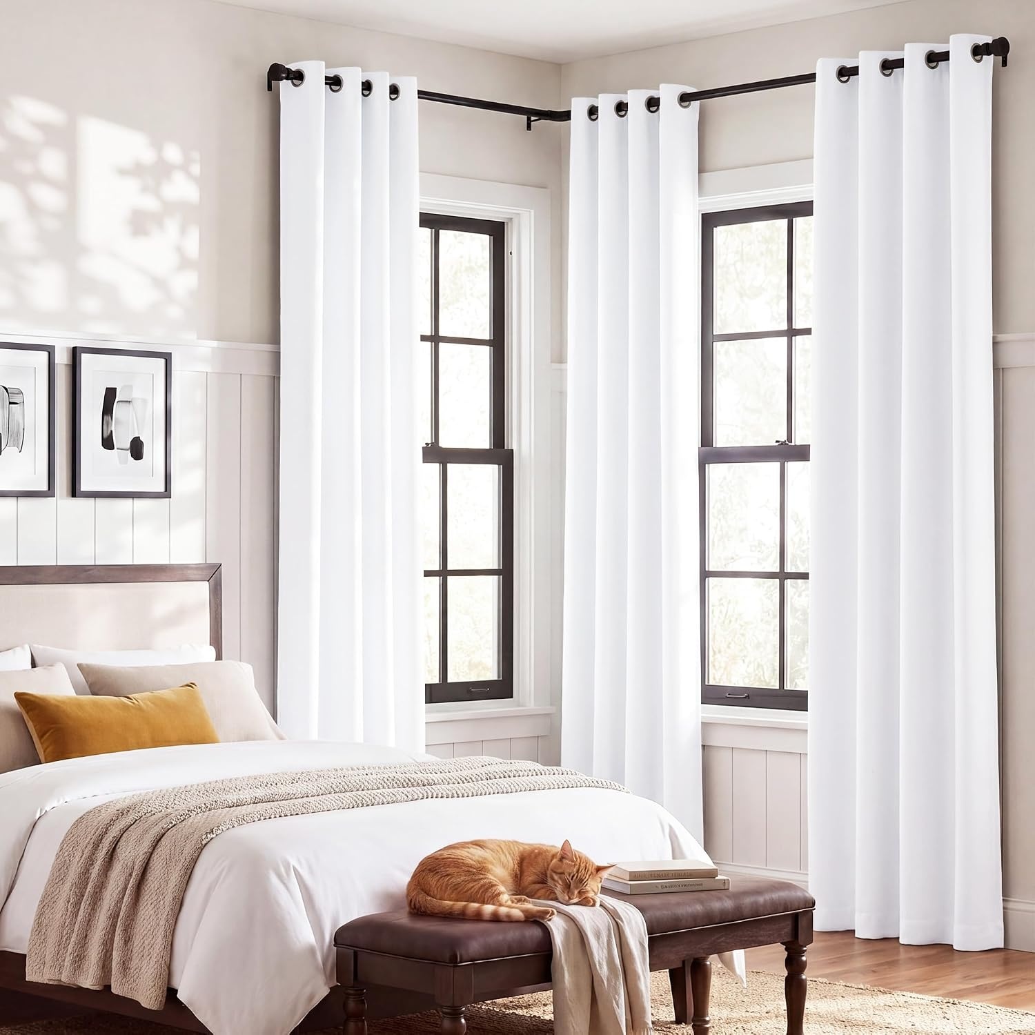 image:imageNICETOWN White 100 Blackout Curtains 84 inch Long for Bedroom 2 Pieces