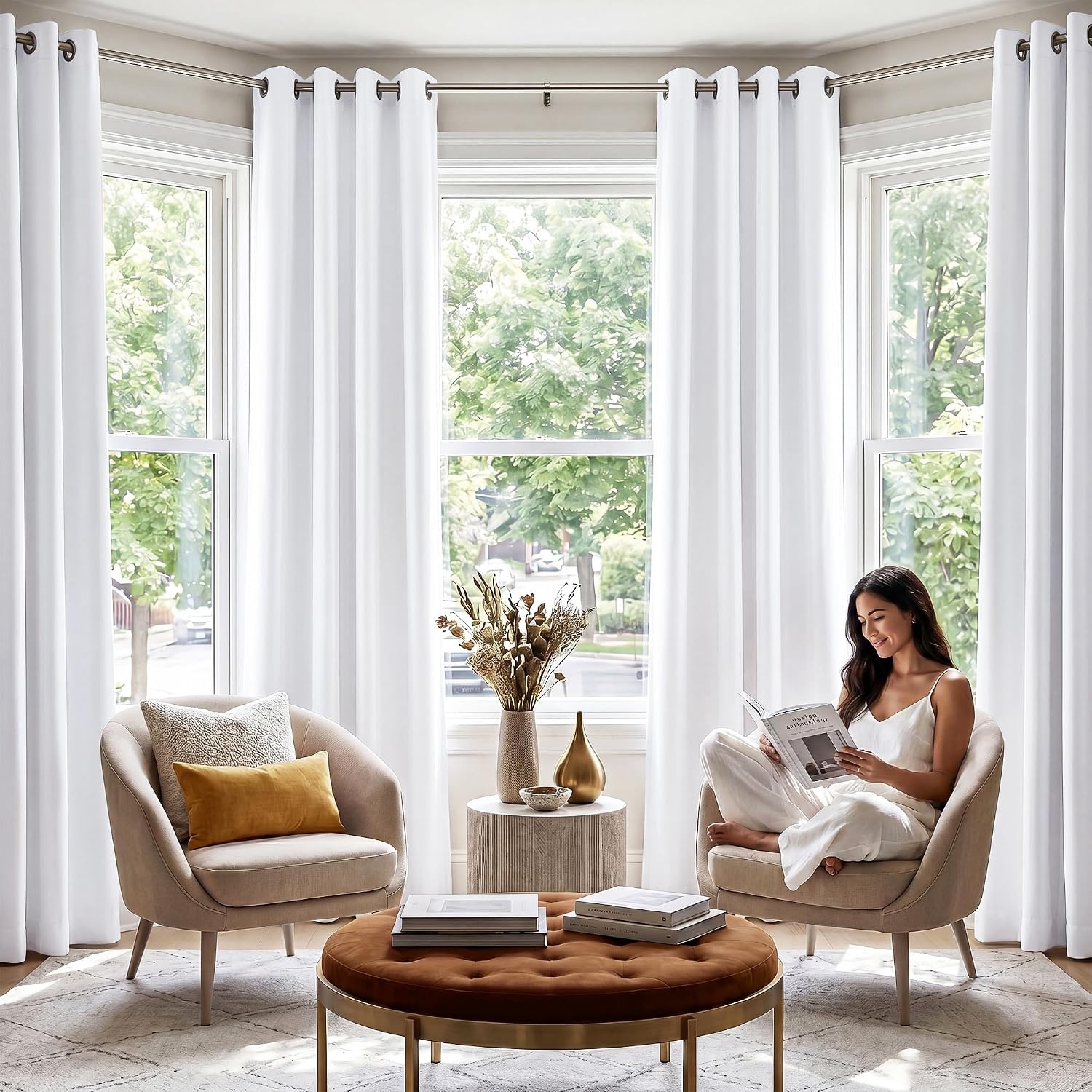 image:imageNICETOWN White 100 Blackout Curtains 84 inch Long for Bedroom 2 Pieces
