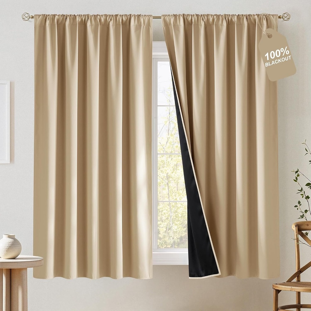 image:imageNICETOWN 100 Black Out Curtains 84 Inch Long W52xL84 2 PanelsBiscotti Beige