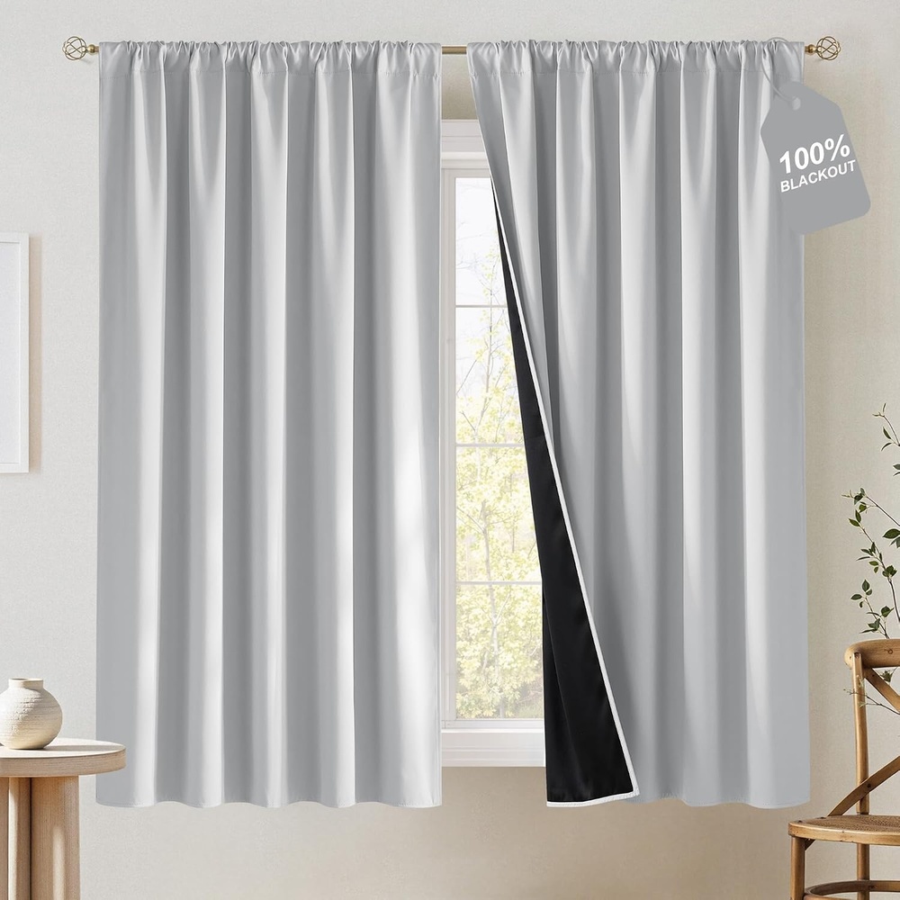 image:imageNICETOWN 100 Black Out Curtains 84 Inch Long W52xL84 2 PanelsGreyish White