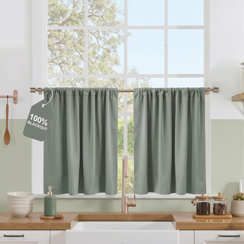 image:imageNICETOWN 100 Black Out Curtains 84 Inch Long W52xL84 2 PanelsSage Green