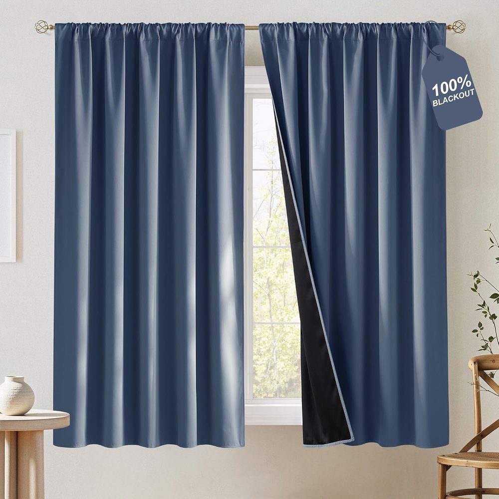 image:imageNICETOWN 100 Black Out Curtains 84 Inch Long W52xL84 2 PanelsStone Blue