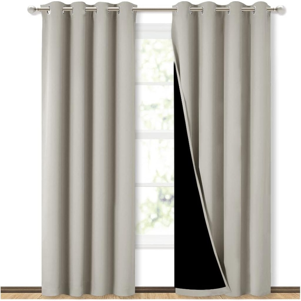 image:imageNICETOWN 100 Blackout Window 84in Curtain Panels Cold and Light Blocking Drapes with Black Liner Natural 2 Pieces 52 Wide per Panel