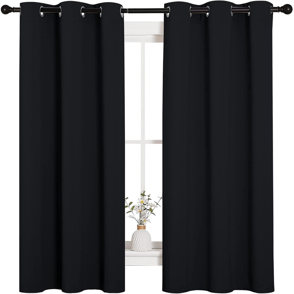 image:imageNICETOWN Black Blackout Curtains for Bedroom 42 Wide x 63 Long 2 Panels
