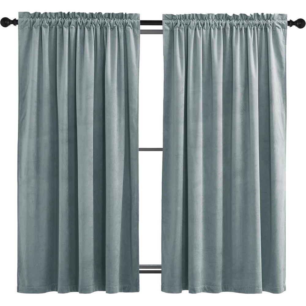 image:imageNICETOWN Black Velvet Blackout Curtains 96 inch Long 2 PanelsBlue Series Greyish Blue