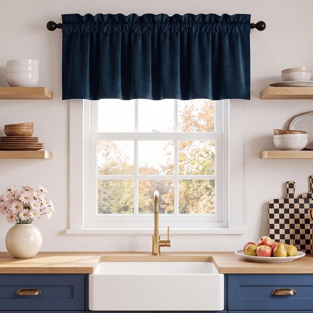 image:imageNICETOWN Black Velvet Blackout Curtains 96 inch Long 2 PanelsBlue Series Navy Blue