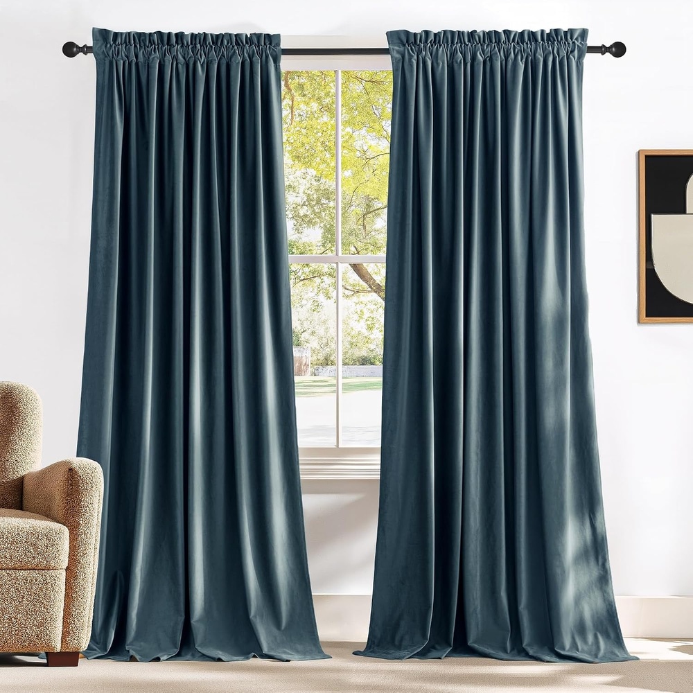 image:imageNICETOWN Black Velvet Blackout Curtains 96 inch Long 2 PanelsBlue Series Slate Blue