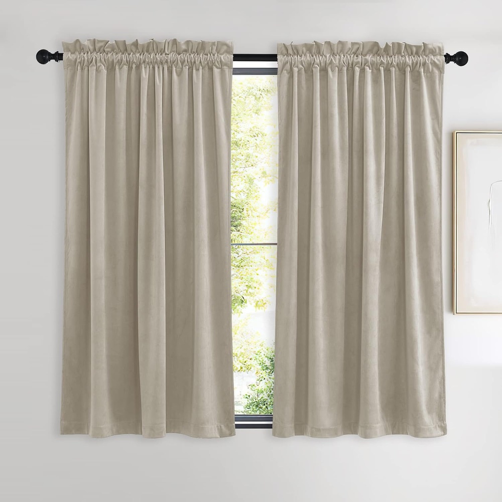image:imageNICETOWN Black Velvet Blackout Curtains 96 inch Long 2 PanelsBrown Series Camel