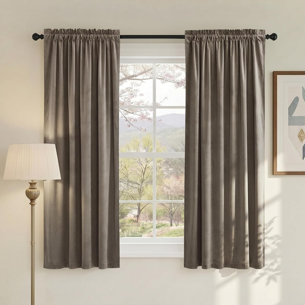 image:imageNICETOWN Black Velvet Blackout Curtains 96 inch Long 2 PanelsBrown Series Taupe