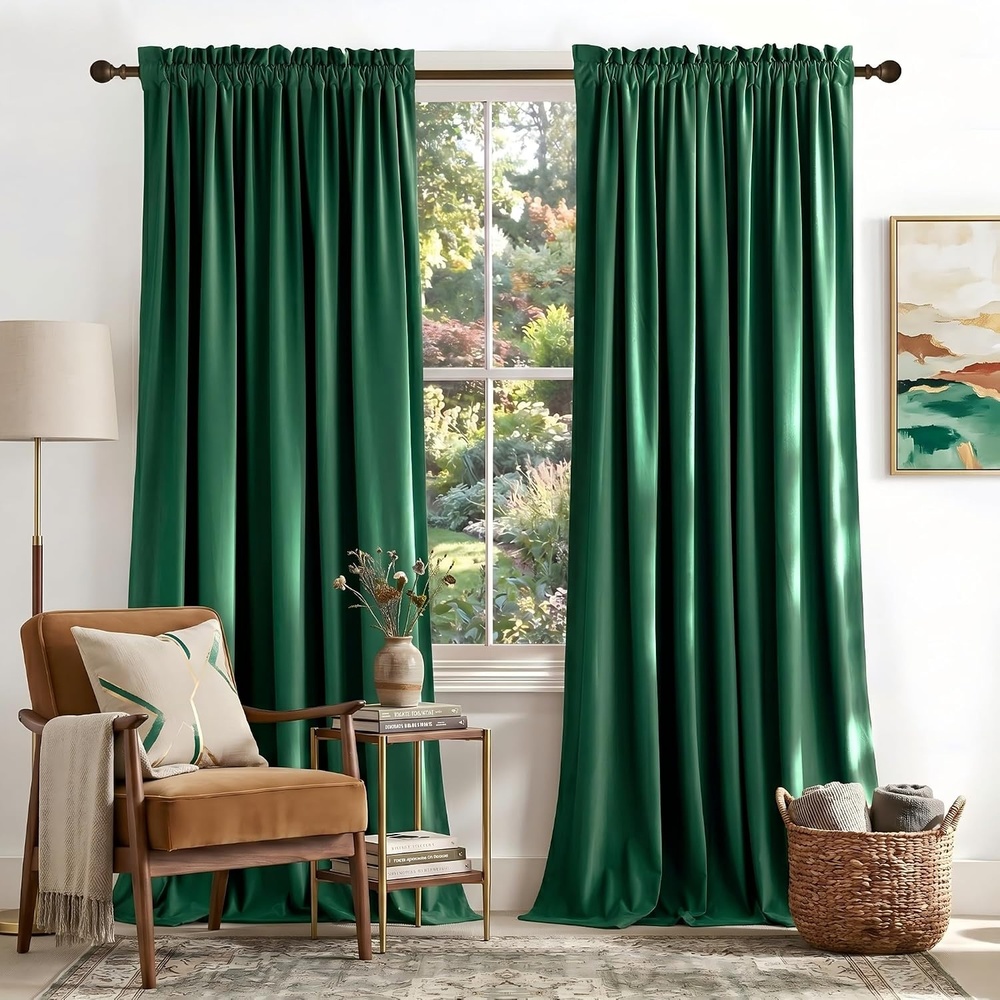 image:imageNICETOWN Black Velvet Blackout Curtains 96 inch Long 2 PanelsGreen Series Emerald Green
