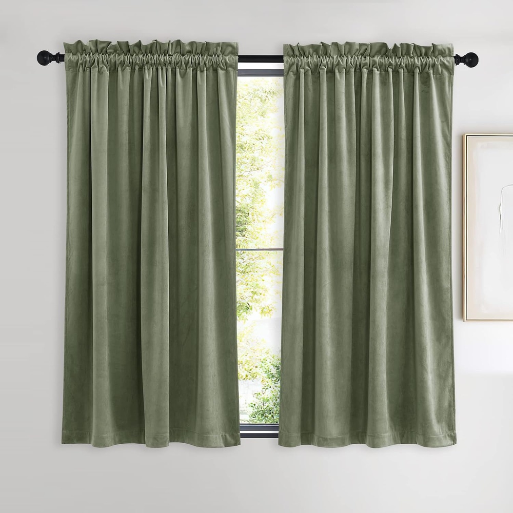 image:imageNICETOWN Black Velvet Blackout Curtains 96 inch Long 2 PanelsGreen Series Sage Green