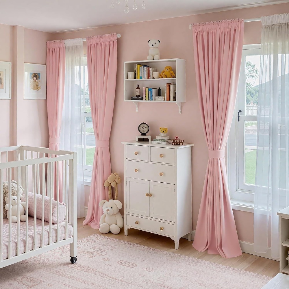 image:imageNICETOWN Black Velvet Blackout Curtains 96 inch Long 2 PanelsPink Series Baby Pink