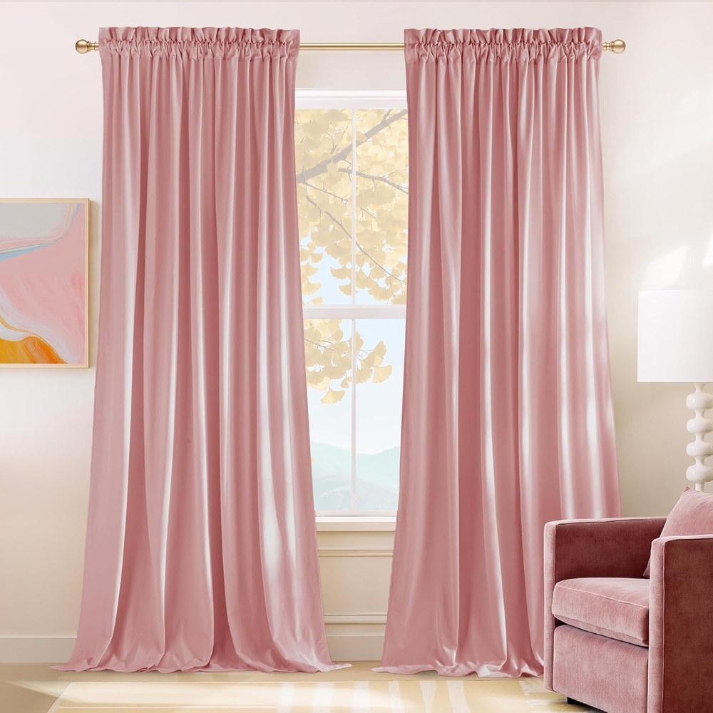 image:imageNICETOWN Black Velvet Blackout Curtains 96 inch Long 2 PanelsPink Series Blush Pink