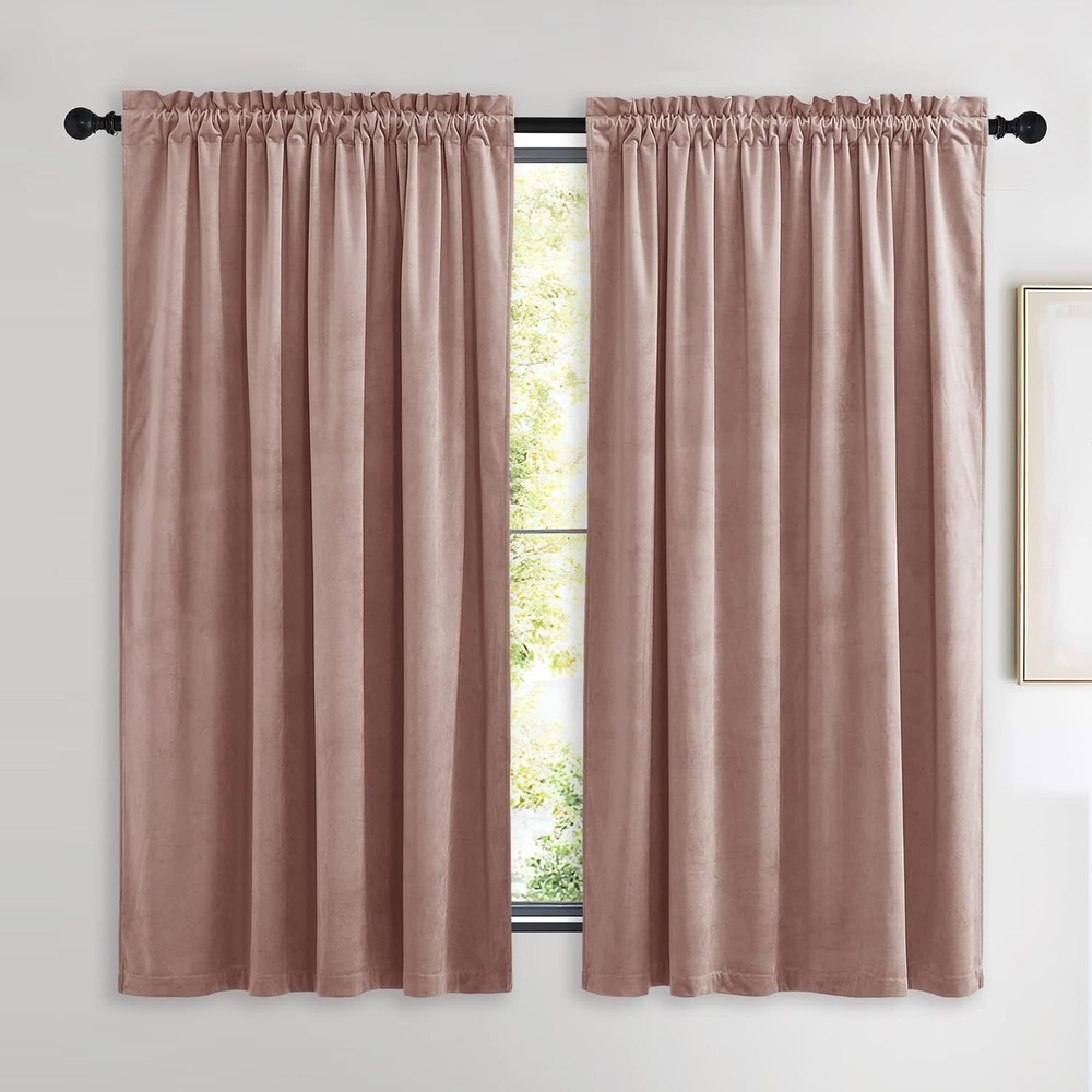 image:imageNICETOWN Black Velvet Blackout Curtains 96 inch Long 2 PanelsPink Series Dusty Pink
