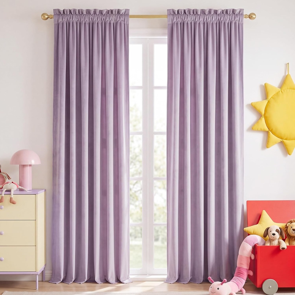 image:imageNICETOWN Black Velvet Blackout Curtains 96 inch Long 2 PanelsPurple Series Lilac Purple