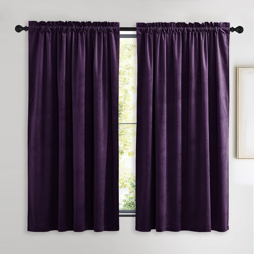 image:imageNICETOWN Black Velvet Blackout Curtains 96 inch Long 2 PanelsPurple Series Purple
