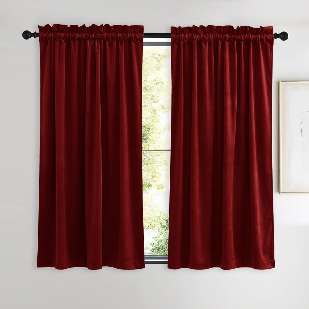 image:imageNICETOWN Black Velvet Blackout Curtains 96 inch Long 2 PanelsRed Series Red