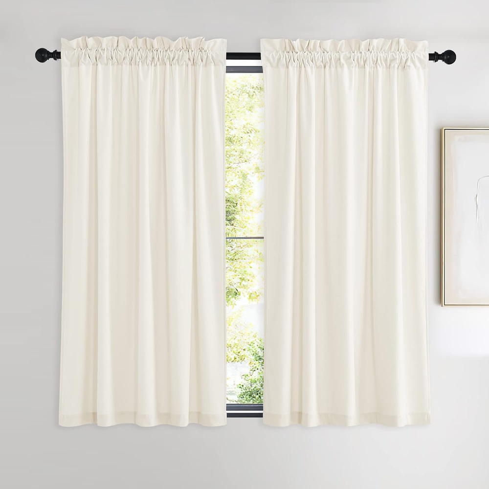 image:imageNICETOWN Black Velvet Blackout Curtains 96 inch Long 2 PanelsWhite Series Ivory White