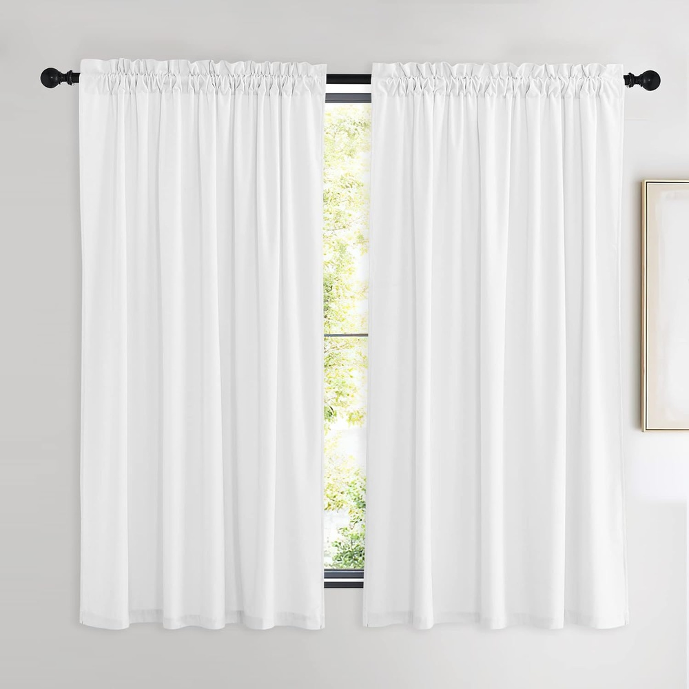 image:imageNICETOWN Black Velvet Blackout Curtains 96 inch Long 2 PanelsWhite Series Pure White