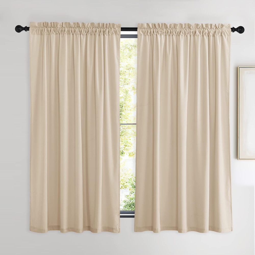 image:imageNICETOWN Black Velvet Blackout Curtains 96 inch Long 2 PanelsYellow Series Beige