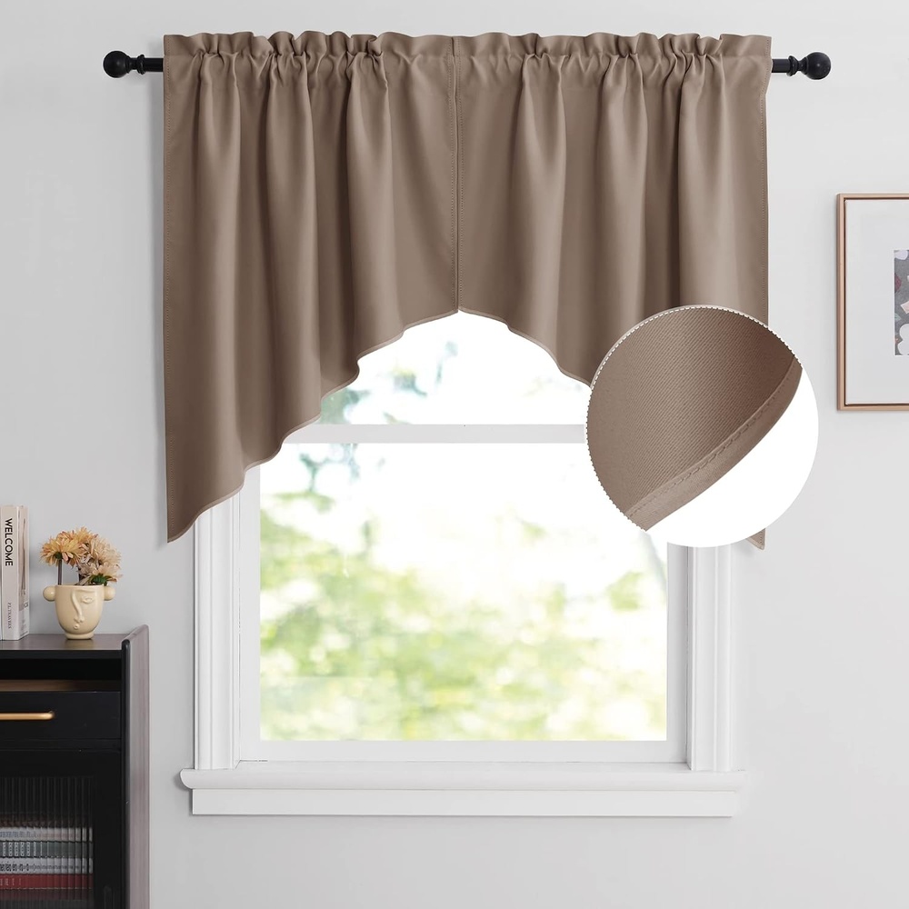 image:imageNICETOWN Blackout Window Treatment Pole Pocket Kitchen Tier Curtains Tailored Scalloped ValanceSwags for Living Room One Pair 36 Wide by 63inches Long Each Panel GreyCappuccino