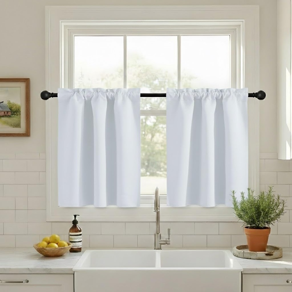 image:imageNICETOWN Blackout Window Treatment Pole Pocket Kitchen Tier Curtains Tailored Scalloped ValanceSwags for Living Room One Pair 36 Wide by 63inches Long Each Panel GreyGreyish White