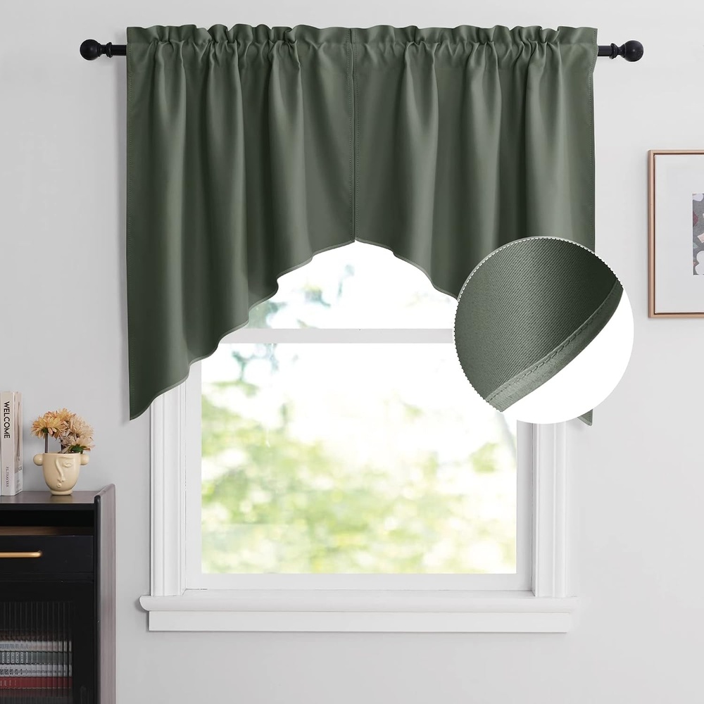 image:imageNICETOWN Blackout Window Treatment Pole Pocket Kitchen Tier Curtains Tailored Scalloped ValanceSwags for Living Room One Pair 36 Wide by 63inches Long Each Panel GreyDark Mallard