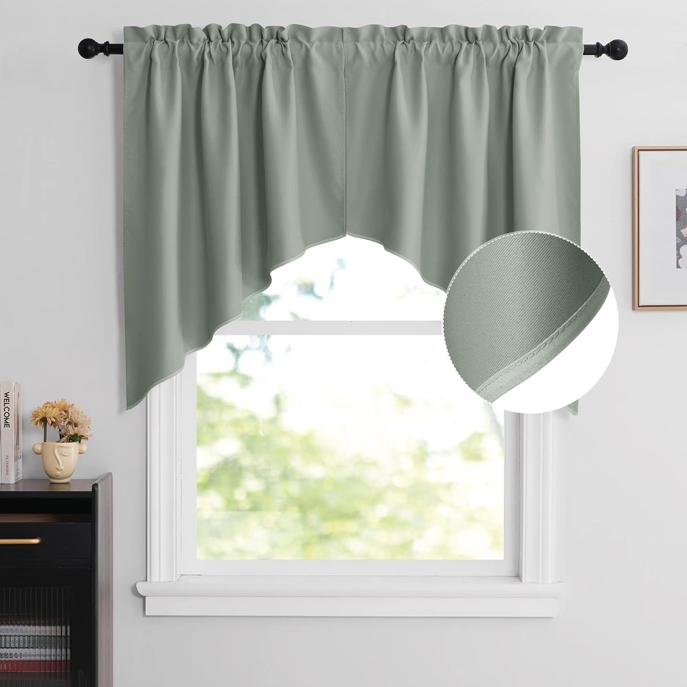 image:imageNICETOWN Blackout Window Treatment Pole Pocket Kitchen Tier Curtains Tailored Scalloped ValanceSwags for Living Room One Pair 36 Wide by 63inches Long Each Panel GreyGreyish Green