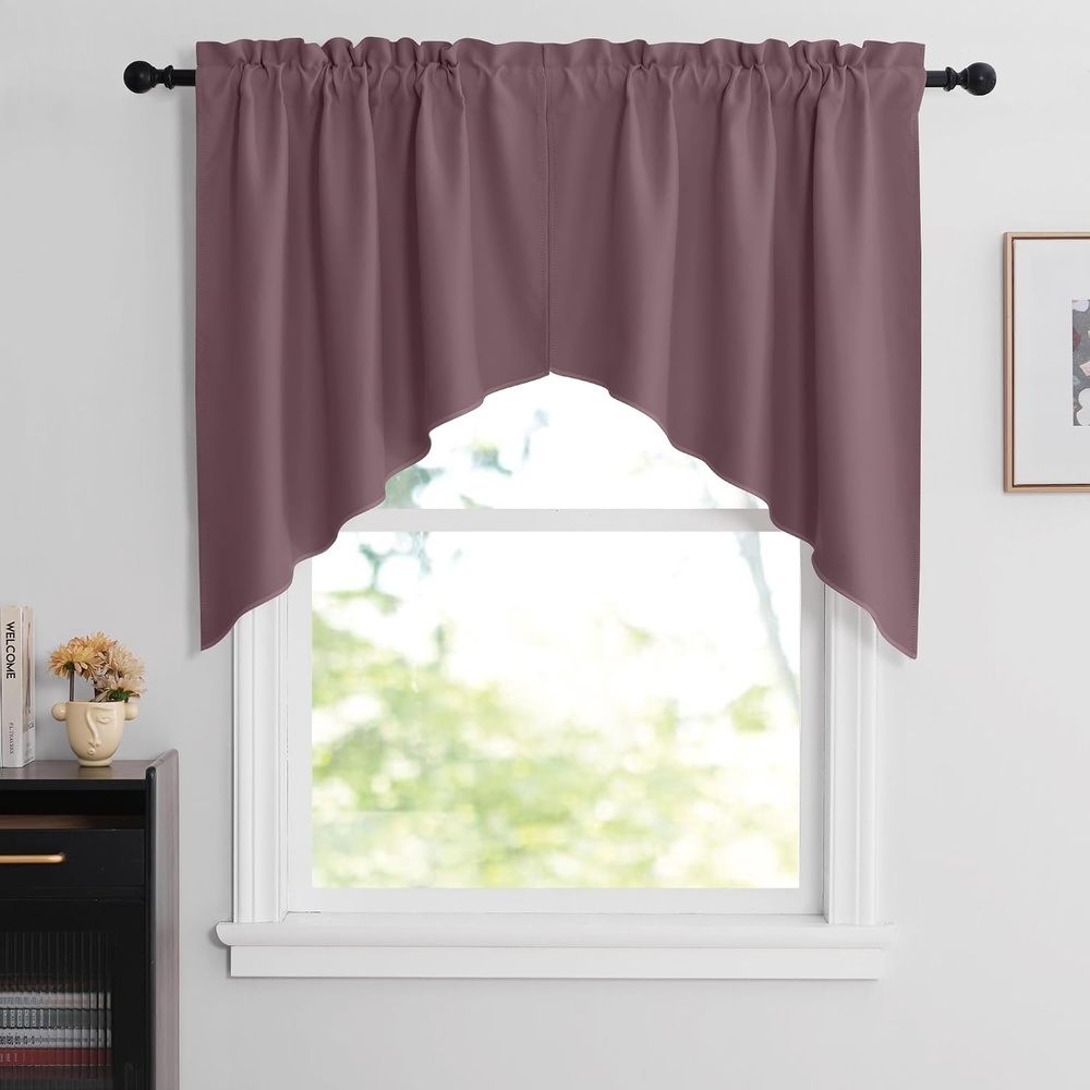 image:imageNICETOWN Blackout Window Treatment Pole Pocket Kitchen Tier Curtains Tailored Scalloped ValanceSwags for Living Room One Pair 36 Wide by 63inches Long Each Panel GreyDry Rose
