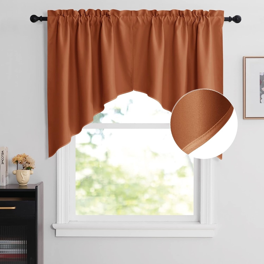 image:imageNICETOWN Blackout Window Treatment Pole Pocket Kitchen Tier Curtains Tailored Scalloped ValanceSwags for Living Room One Pair 36 Wide by 63inches Long Each Panel GreyBurnt Orange