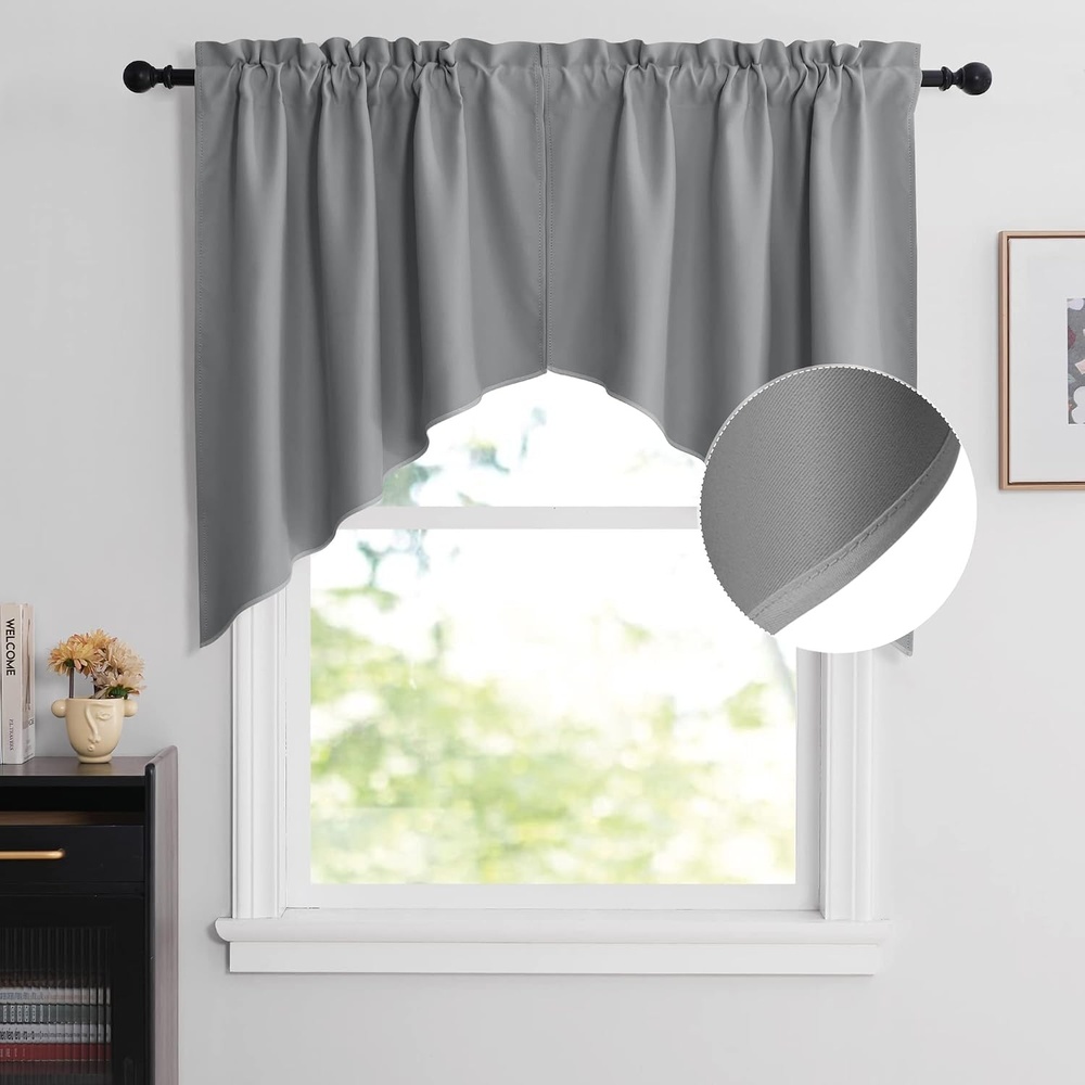 image:imageNICETOWN Blackout Window Treatment Pole Pocket Kitchen Tier Curtains Tailored Scalloped ValanceSwags for Living Room One Pair 36 Wide by 63inches Long Each Panel GreySilver Grey