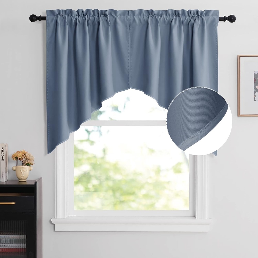 image:imageNICETOWN Blackout Window Treatment Pole Pocket Kitchen Tier Curtains Tailored Scalloped ValanceSwags for Living Room One Pair 36 Wide by 63inches Long Each Panel GreyStone Blue