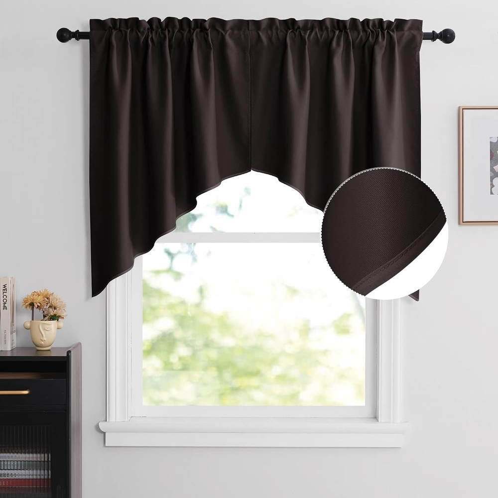image:imageNICETOWN Blackout Window Treatment Pole Pocket Kitchen Tier Curtains Tailored Scalloped ValanceSwags for Living Room One Pair 36 Wide by 63inches Long Each Panel GreyToffee Brown