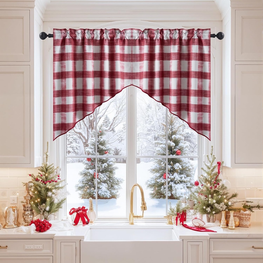 image:imageNICETOWN Blackout Window Treatment Pole Pocket Kitchen Tier Curtains Tailored Scalloped ValanceSwags for Living Room One Pair 36 Wide by 63inches Long Each Panel GreyRed White
