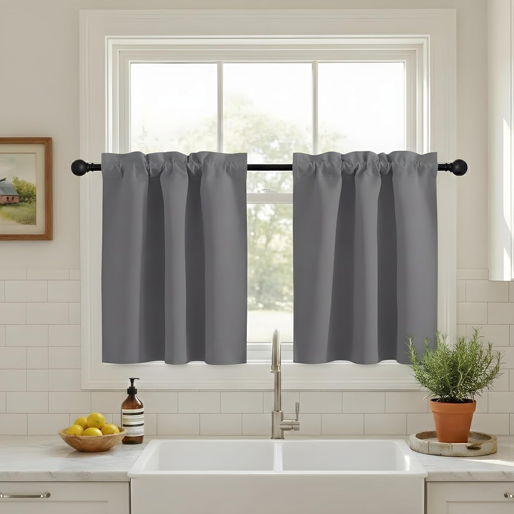 image:imageNICETOWN Blackout Window Treatment Pole Pocket Kitchen Tier Curtains Tailored Scalloped ValanceSwags for Living Room One Pair 36 Wide by 63inches Long Each Panel GreyGrey