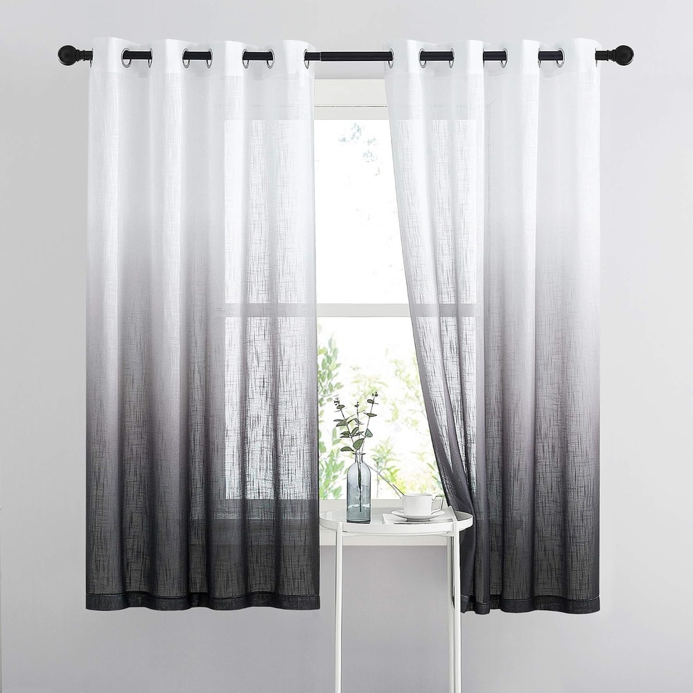 image:imageNICETOWN Colorful Curtains Rainbow Ombre Sheer Curtains for Bedroom Girls Room Decor Ombre Pattern Window Short Sheer Curtains for Girly Nursery Kids Daughter Room 55 x 63 Inch Length Set of 2Black