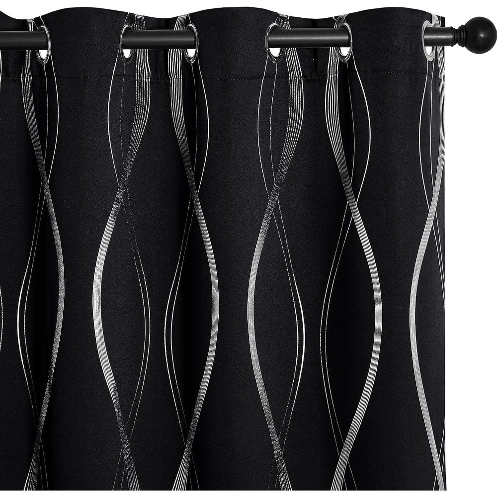 image:imageNICETOWN Grey Blackout Striped Pattern Curtains for Living Room 52 x 841 Black
