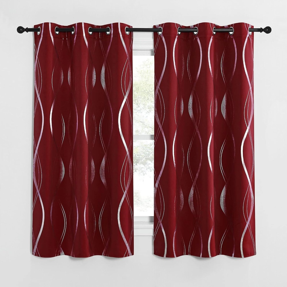 image:imageNICETOWN Grey Blackout Striped Pattern Curtains for Living Room 52 x 841 Burgundy Red