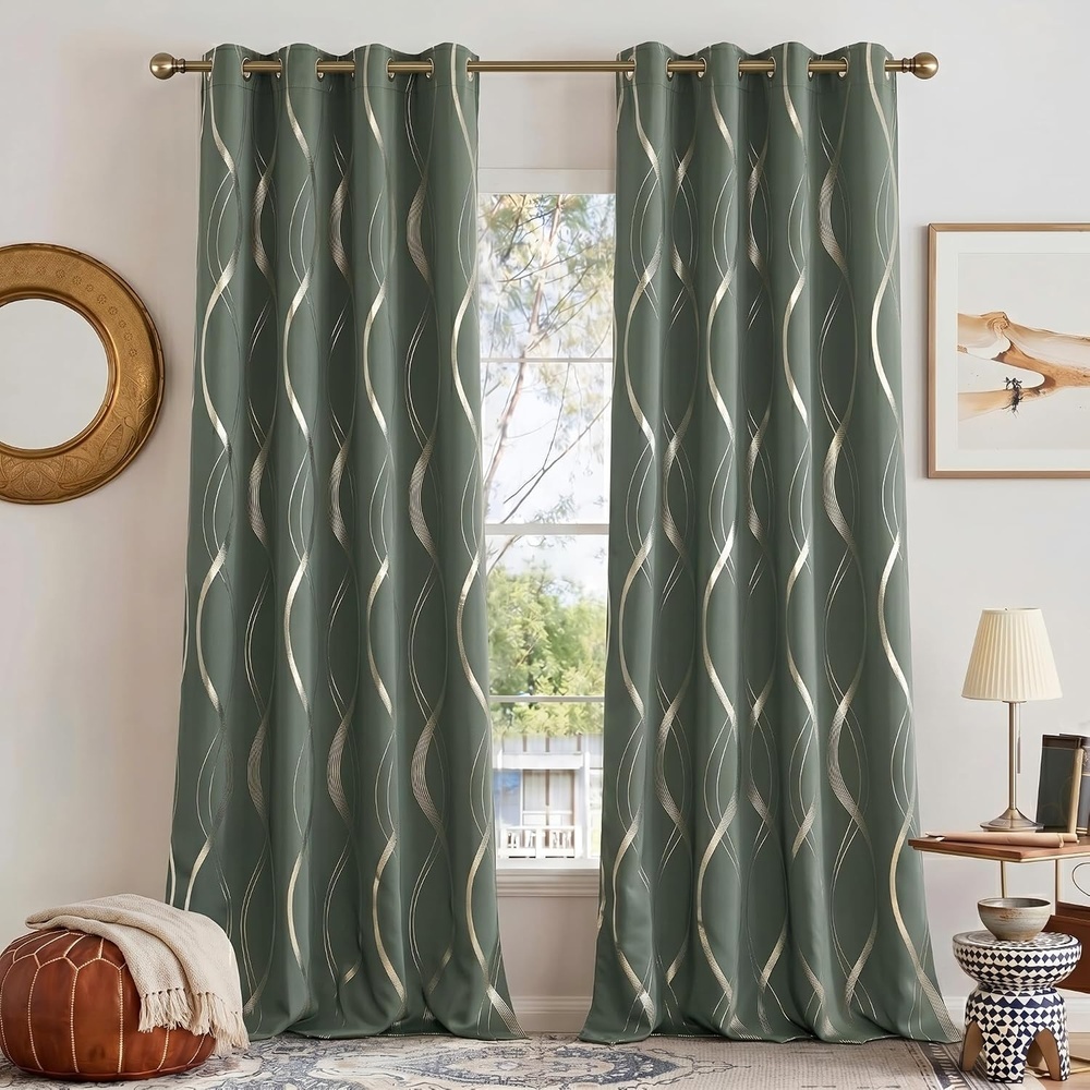 image:imageNICETOWN Grey Blackout Striped Pattern Curtains for Living Room 52 x 841 Dark Mallard